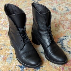 Latitude Femme Classic Genuine Leather Lace Up Block Heeled Ankle Boots Black 37